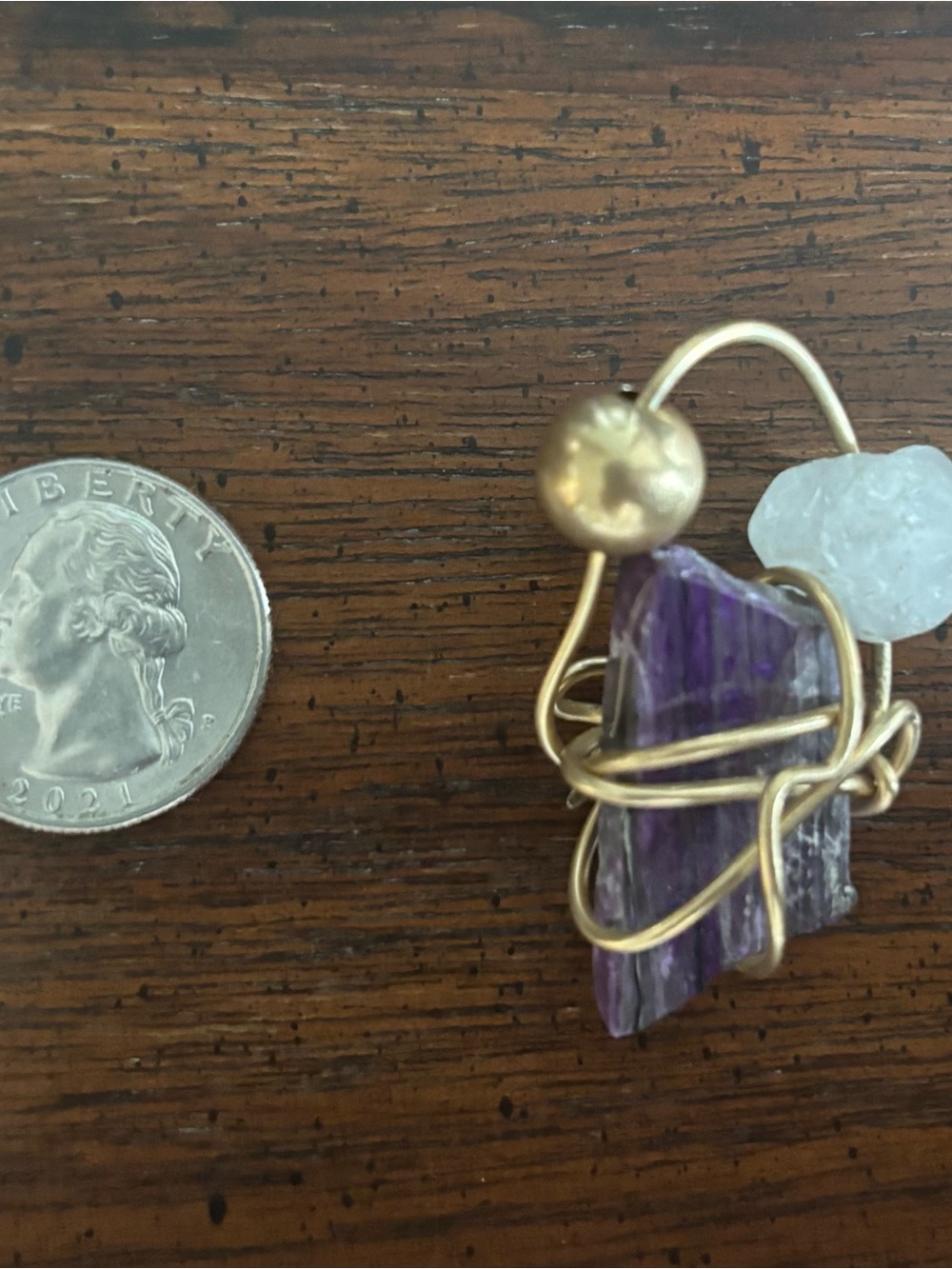 Kazuko Oshima Handcrafted Sugilite Wire-Wrap Pendant with crystal and bead